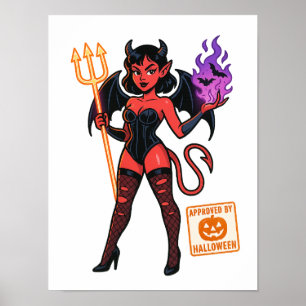 Poster Halloween Cartoon Succubus - Sombre et Jouant