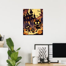 Halloween Cats by the Haunted House