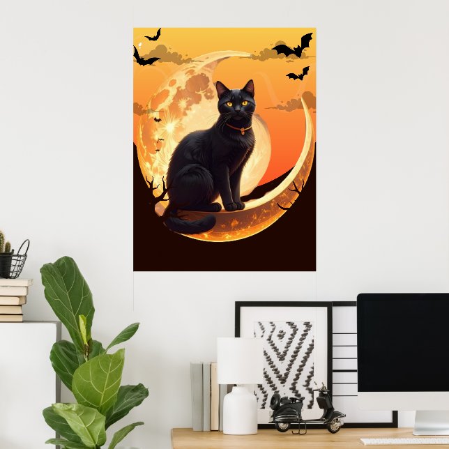 Poster Halloween Chat Moderne (Bureau à domicile)