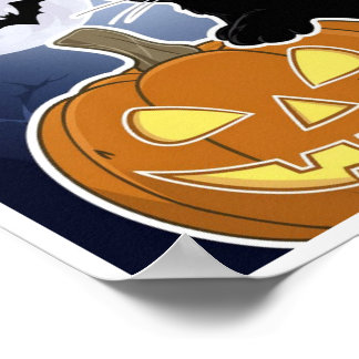 Poster halloween chat noir avec citrouille
