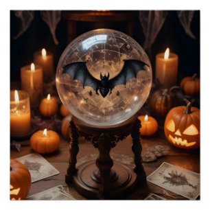 Poster Halloween chauves-souris Citrouilles mignonne Éffr