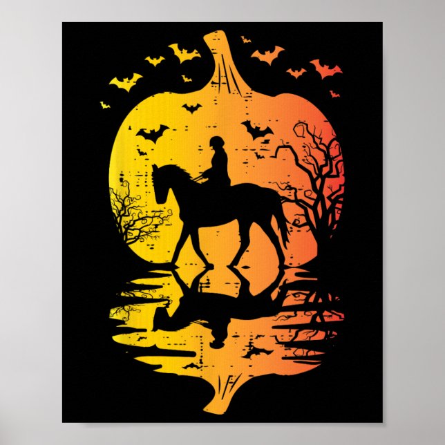Poster Halloween Cheval Silhouette Citrouille Costume Vin (Devant)