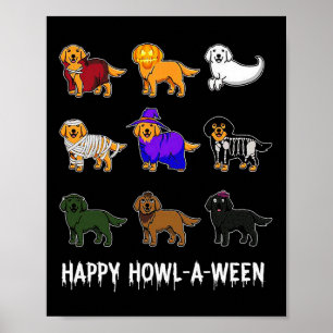 Poster Halloween Chien Golden Retriever Happy Howl-o-we