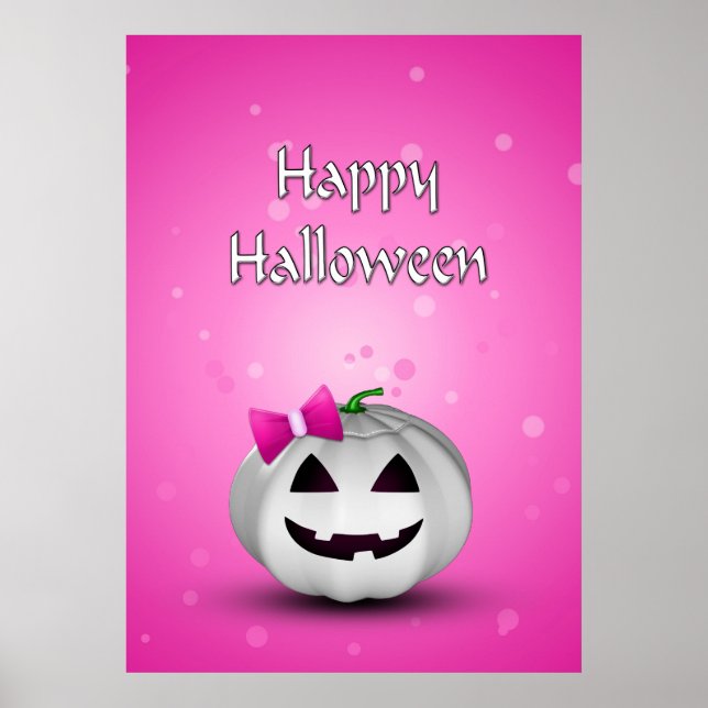 Poster Halloween Citrouille blanche rose fille (Devant)