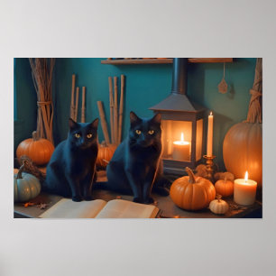 Poster Halloween Citrouille Chat mignonne Éffrayante Fest