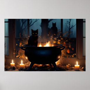 Poster Halloween Citrouille Chat mignonne Éffrayante Fest