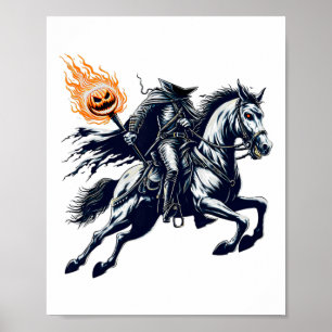 Poster Halloween Citrouille de peur sans tête Horseman