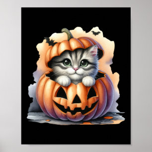 Poster Halloween Citrouille mignonne Chatte Fille Femmes