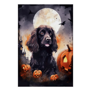 Poster Halloween Cocker Spaniel Avec Citrouilles