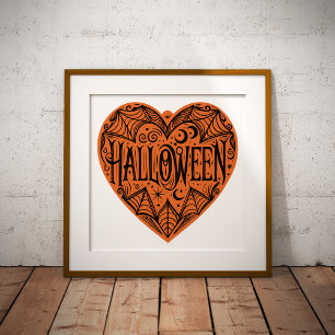 Poster Halloween Cœur, Cœur Forme Orange, Vacances