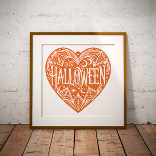 Poster Halloween Cœur, Cœur Forme Orange, Vacances