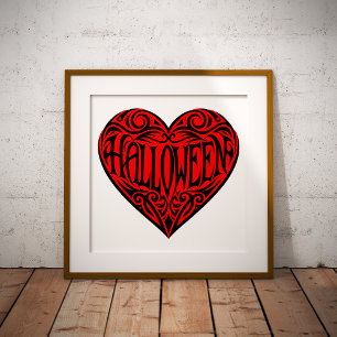 Poster Halloween cœur, Cœur noir, Vacances