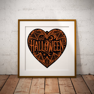Poster Halloween cœur, forme de cœur noir, vacances