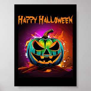 Poster Halloween coloré Déplaisant Citrouille noir