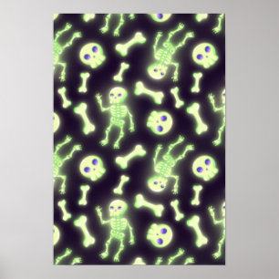 Poster Halloween Cute Éffrayant Squelette brillant Os Crâ