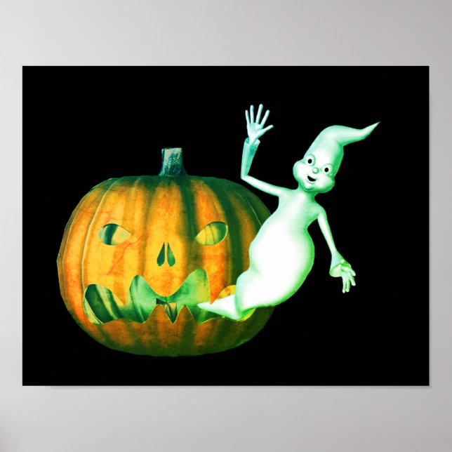 Poster Halloween Cute Ghost Jack-o'-lantern (Devant)