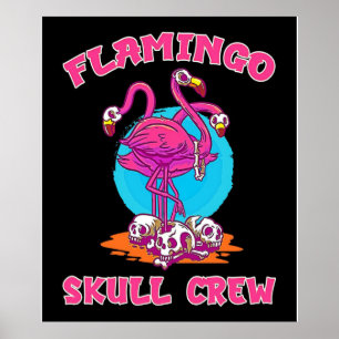 Poster Halloween de l'équipage du crâne Flamant rose Am