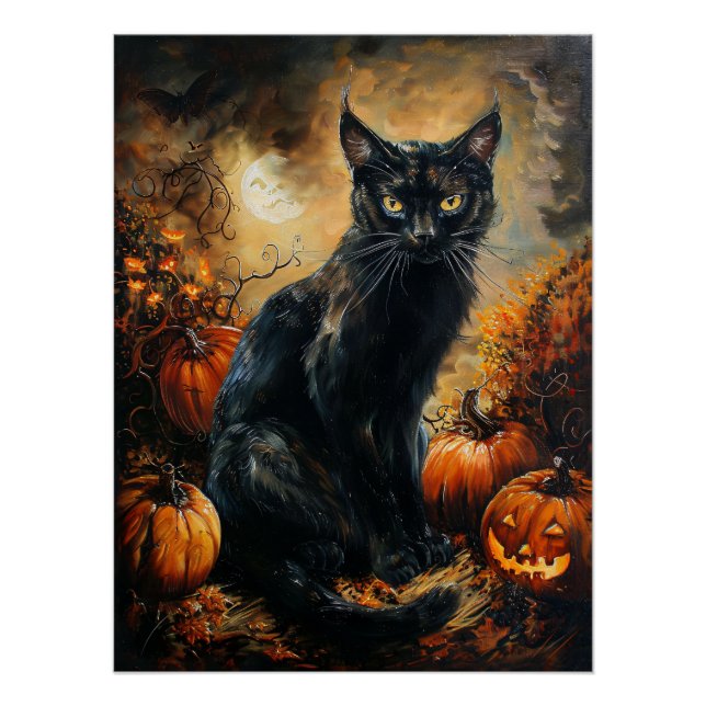 Poster Halloween éffrayant en chat noir (Devant)