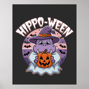 Poster Halloween Éffrayant Halloween Moo Deng Hippo fantô