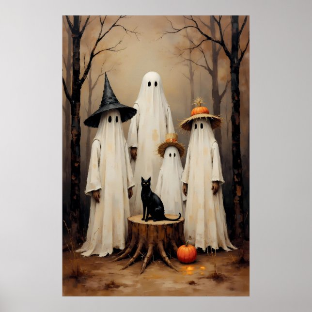 Poster Halloween éffrayante Famille Fantôme (Devant)