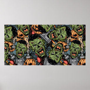 Poster Halloween éléments colorés sans couture motif avec