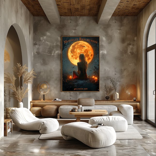 Poster Halloween enchantée avec Pleine lune, bougies et c (Créateur téléchargé)