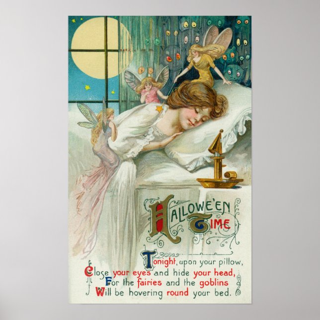 Poster Halloween fées autour de la femme qui dort (Devant)