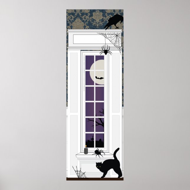 Poster Halloween fenêtre intérieure scène éffrayante (Devant)