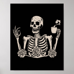 Poster Halloween floral femmes hommes squelette drôle buv