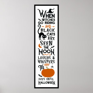 Poster Halloween Fun   Sorcières Marche Chats Noirs Porte