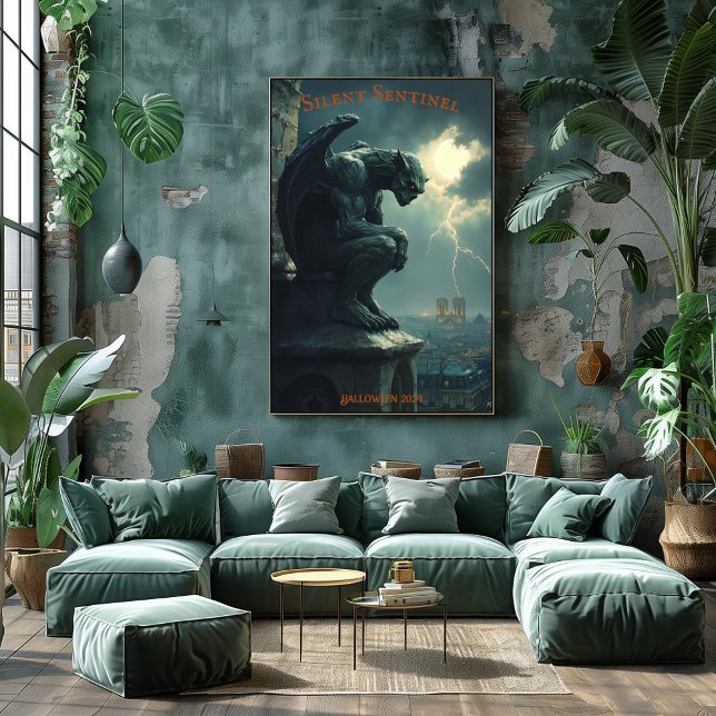 Poster Halloween Gargoyle avec Ciel orageux et Foudre (Créateur téléchargé)