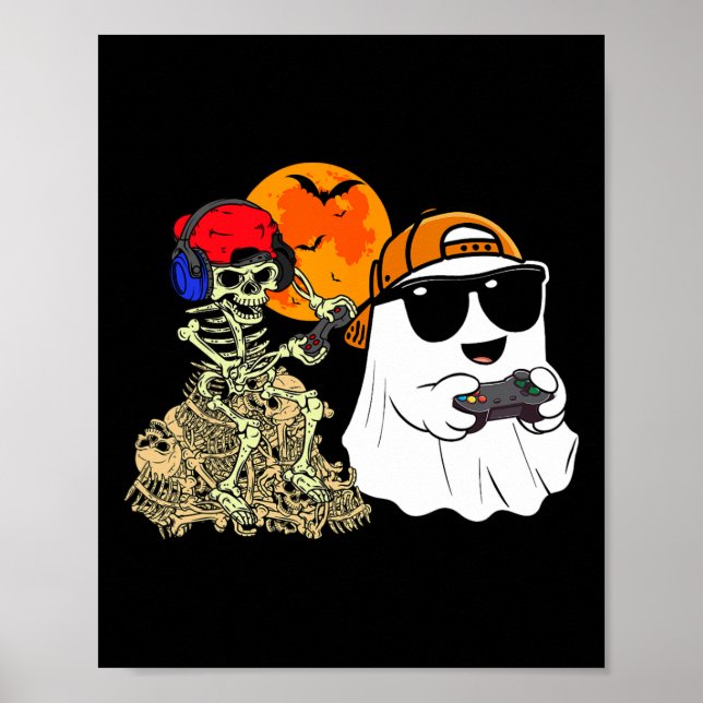 Poster Halloween Ghost Boys Kids Gaming Effrayant Skeleto (Devant)