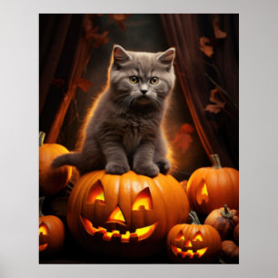 Poster Halloween Grey Kitten