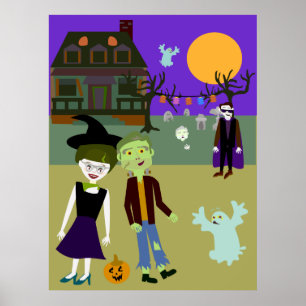 Poster Halloween Hangout amusant dessin d'art