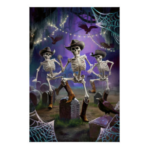 Poster Halloween Hoedown, Skeletons De Danse En Ligne