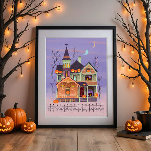 Poster Halloween Jack-o'-lantern House Art