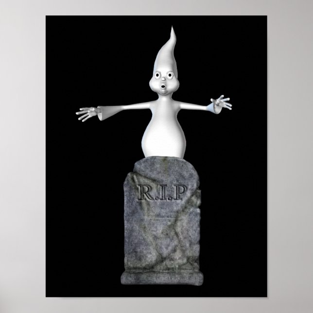 Poster Halloween joli fantôme effrayant et pierre tombale (Devant)