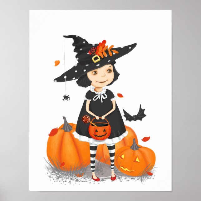 Poster Halloween jolie petite sorcière (Devant)