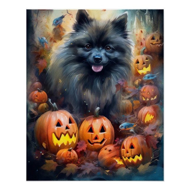 Poster Halloween Keeshonté avec la peur Citrouille (Devant)