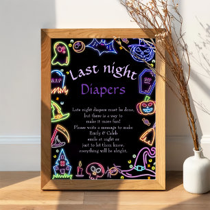 Poster Halloween "Late Night Diapers" Baby shower Jeu Po