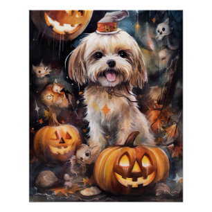 Poster Halloween Lhassa Apso Avec Peur Citrouille
