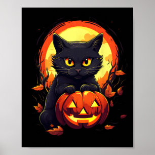 Poster Halloween Lune Chat Noir et Citrouille Pour Hommes