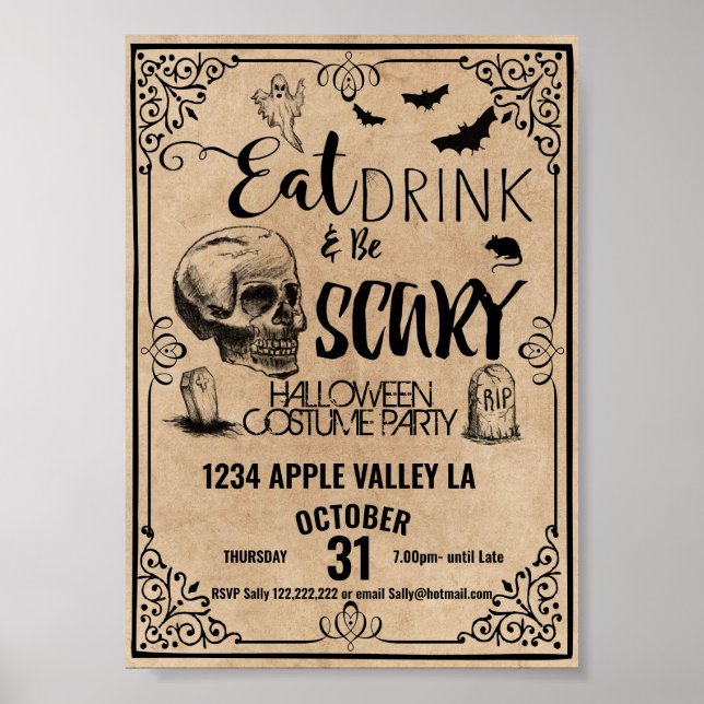 Poster halloween manger boire et être éffrayante soirée c (Devant)