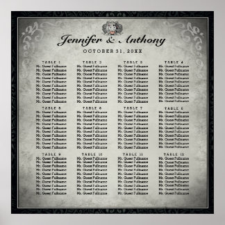 Poster Halloween Mariage Skeletons Gris Seins Graphique