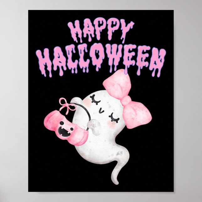 Poster Halloween mignonne rose Fantôme Automne Vêtements  (Devant)