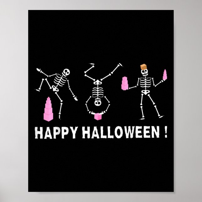 Poster Halloween Montessori Teacher Skeleton Dancing Educ (Devant)