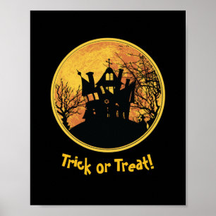 Poster Halloween Night Trick or Treat Full Moon House