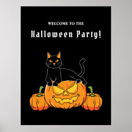 Poster Halloween noir "Chat et Citrouille"