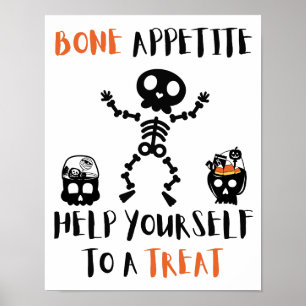 Poster Halloween os appétit squelette déplaisant bonbon p