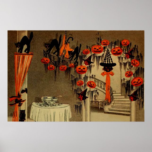 Poster Halloween Party Jack-o'-lantern Citrouille Chat no (Devant)